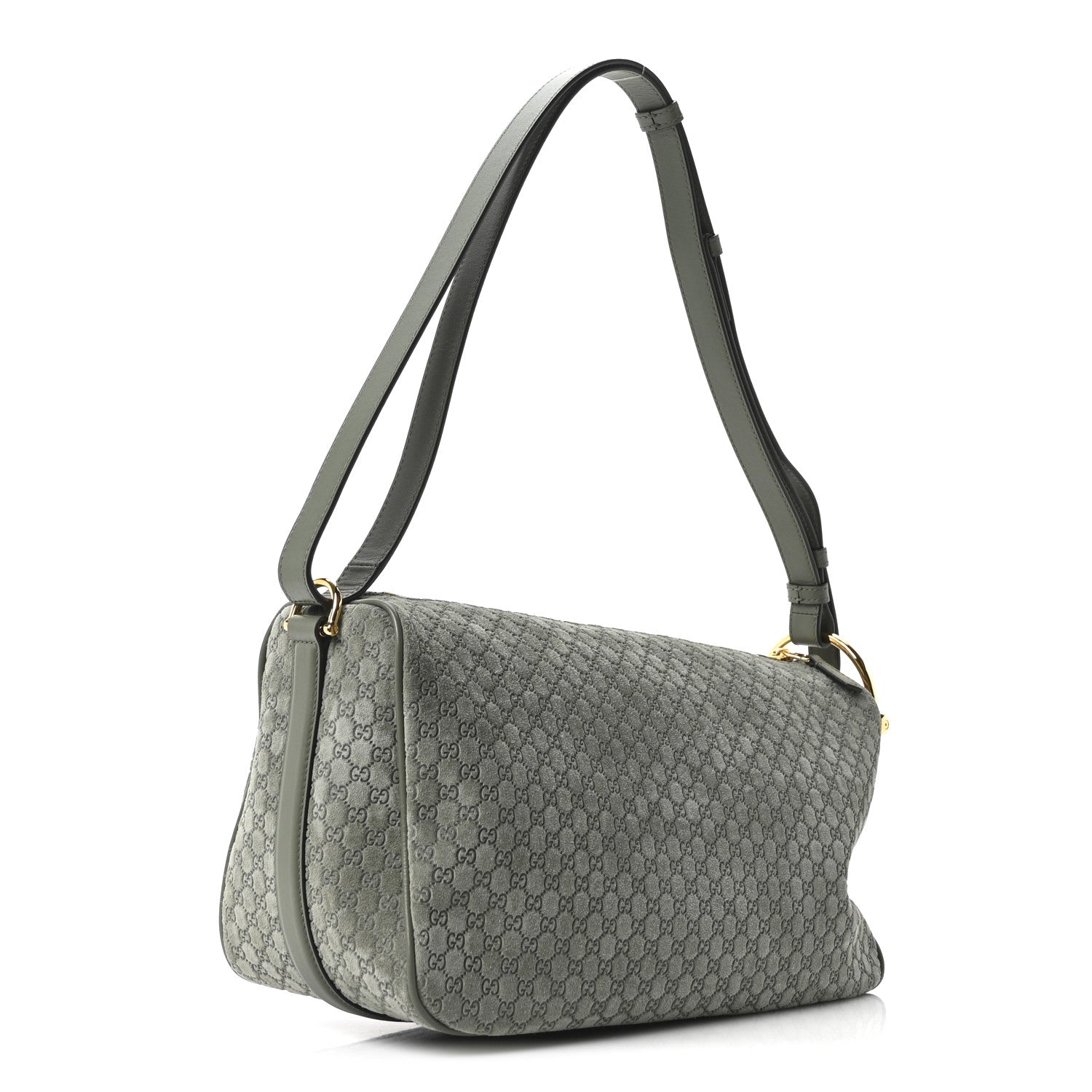 Gucci Suede GG Monogram Half Horsebit Medium Shoulder Bag Sage