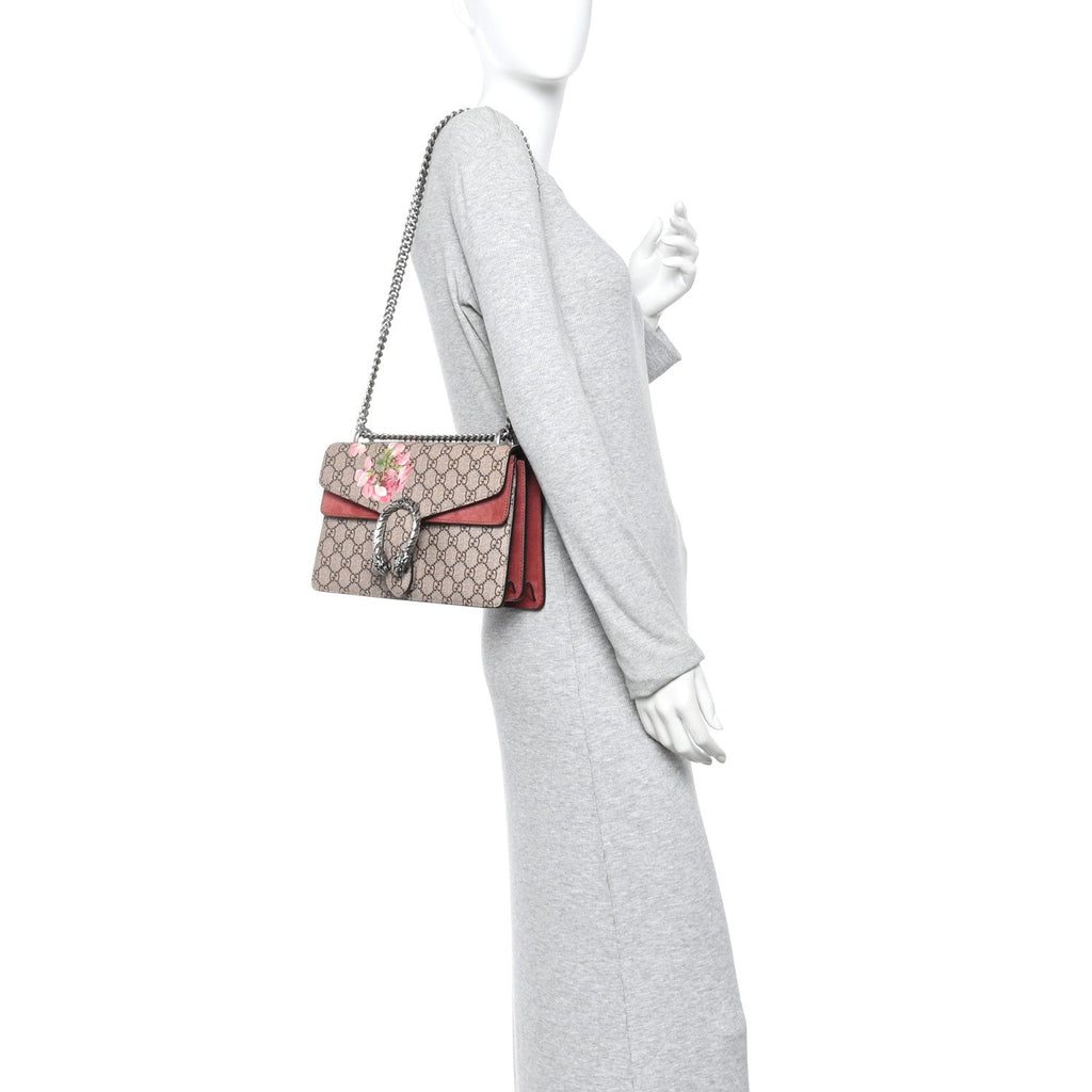 Gucci GG Supreme Monogram Blooms Small Dionysus Shoulder Bag Beige Multicolor Dry Rose
