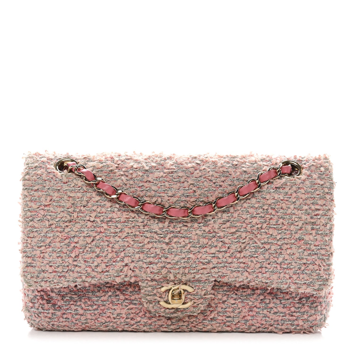 Chanel Tweed Medium Double Flap Pink