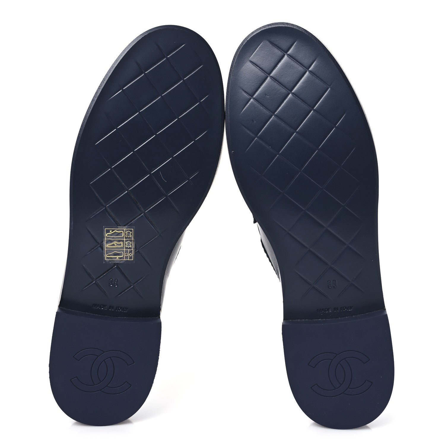 Lambskin Quilted CC Turnlock Loafers 38 Navy