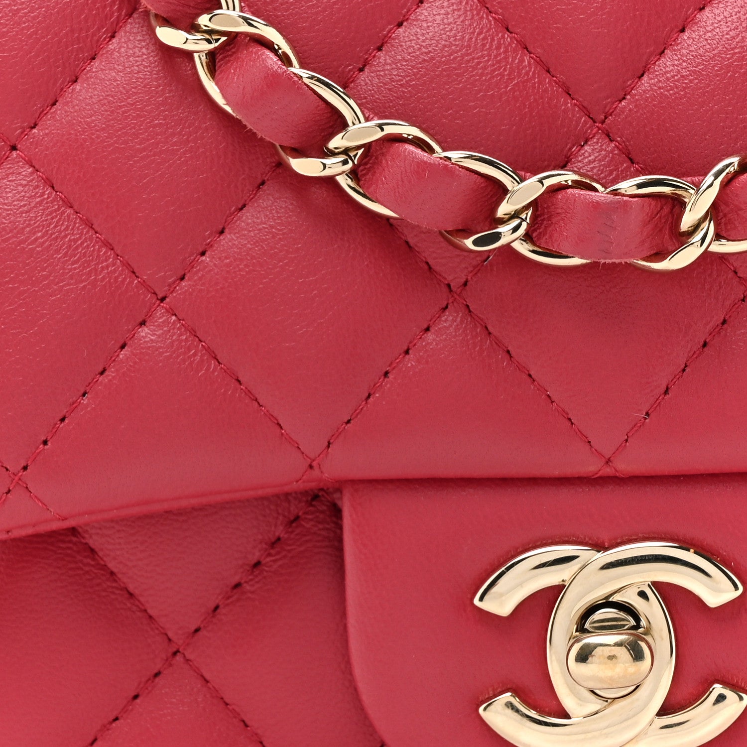 Chanel Lambskin Quilted Mini Square Flap Dark Pink