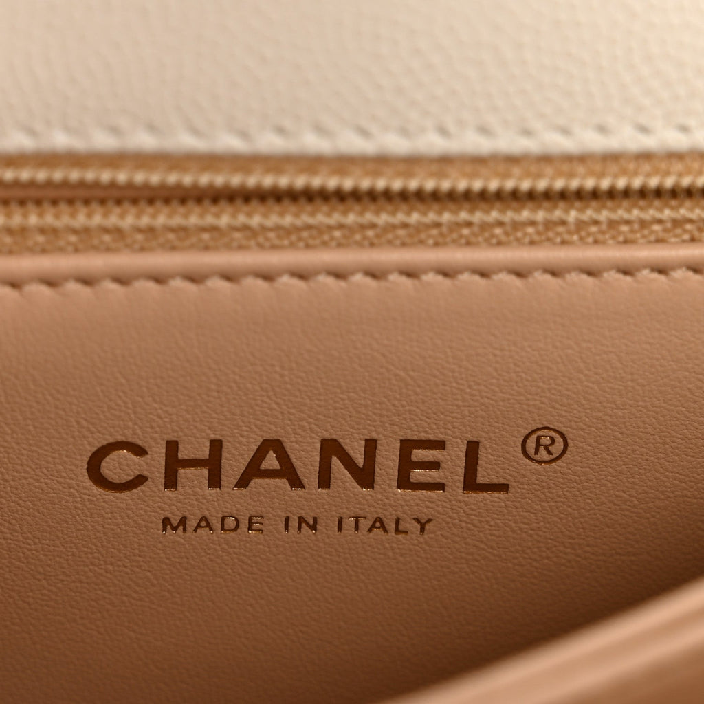 Chanel Caviar Quilted Mini Coco Handle Flap White