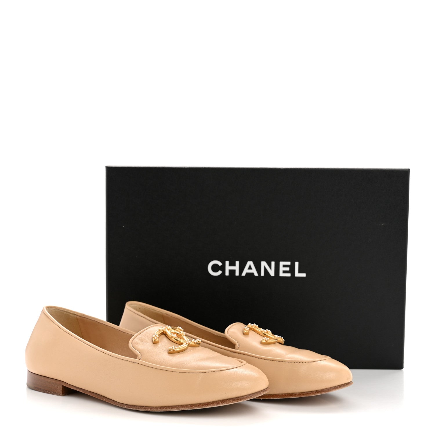 Lambskin Pearl CC Loafers 36 Beige
