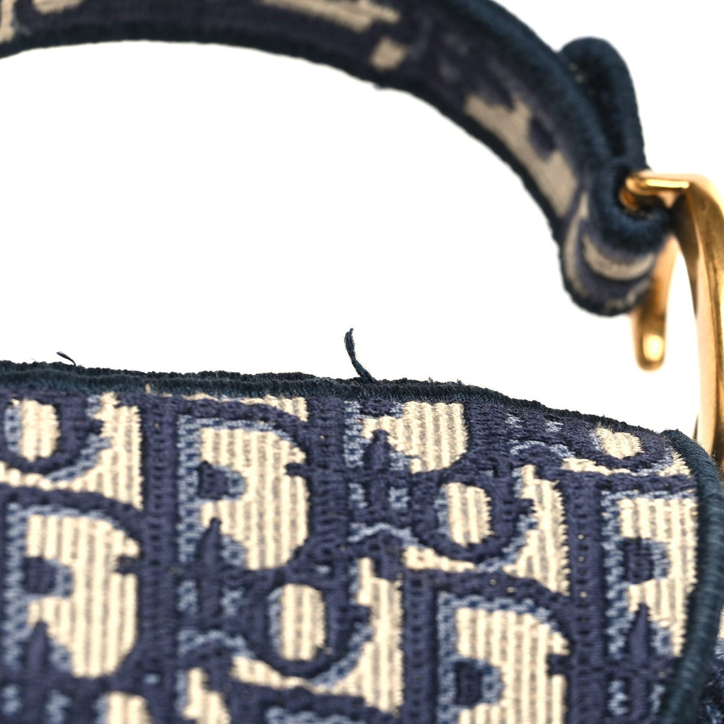 Christian Dior Oblique Embroidered Saddle Bag Blue