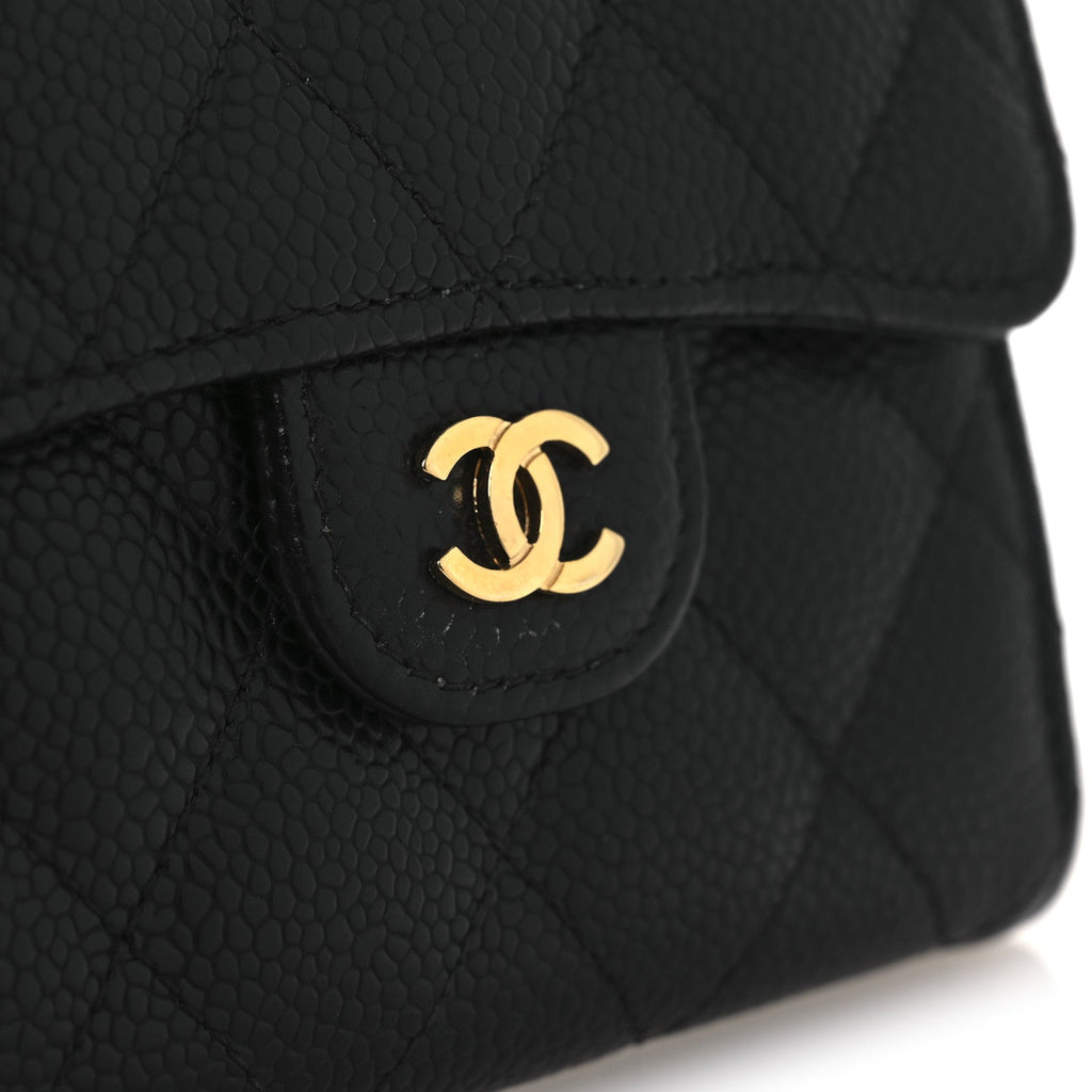Caviar Quilted Compact Flap Wallet Black