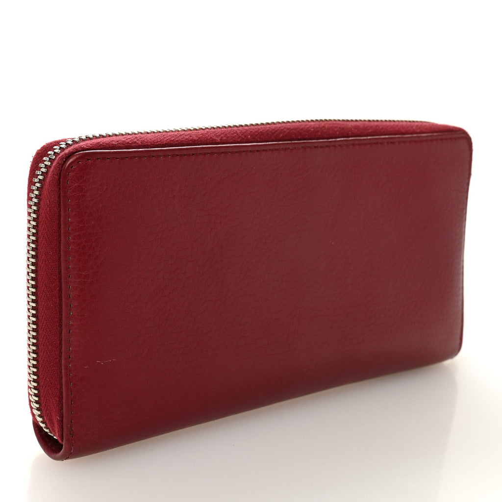 Gucci Pebbled Calfskin Studded Soho Zip Around Wallet Soft Burgundy