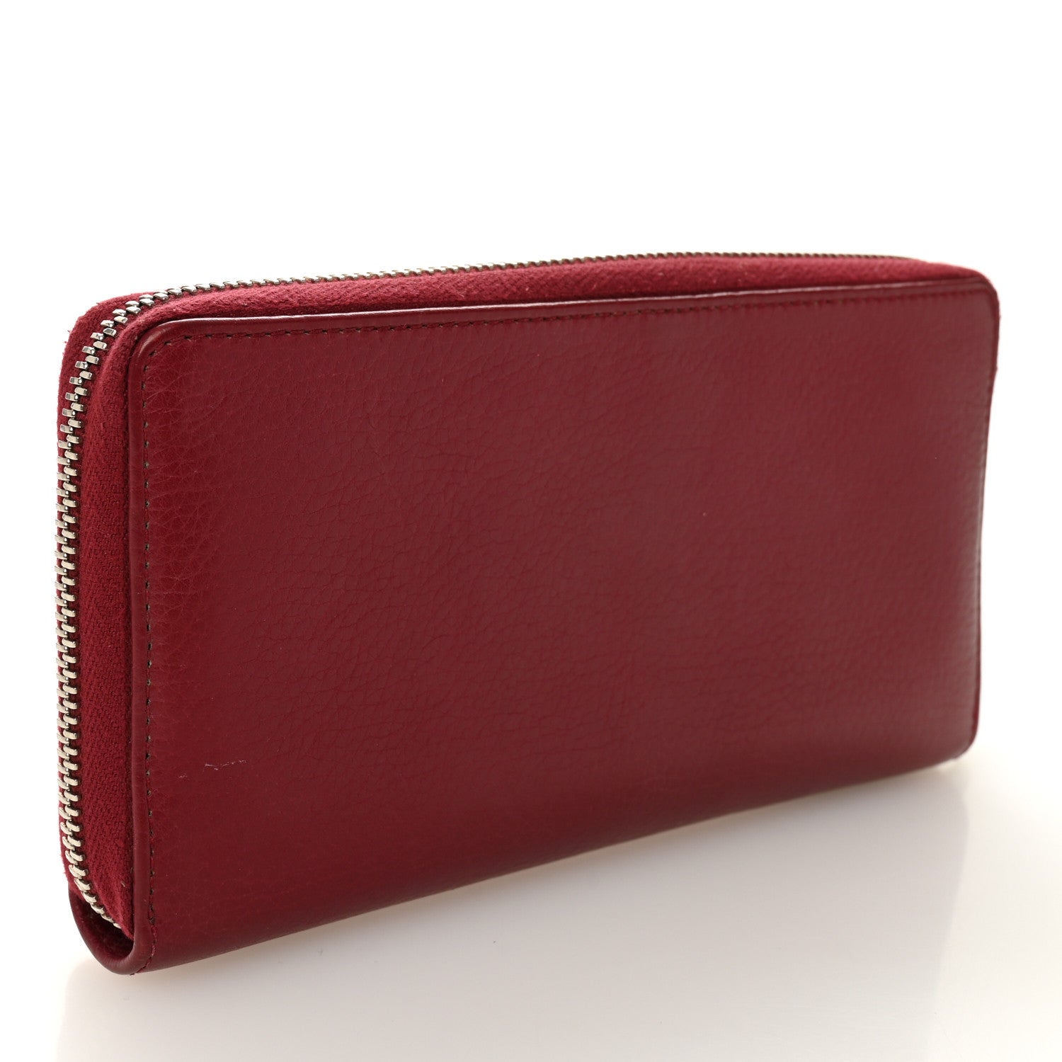 Gucci Pebbled Calfskin Studded Soho Zip Around Wallet Soft Burgundy