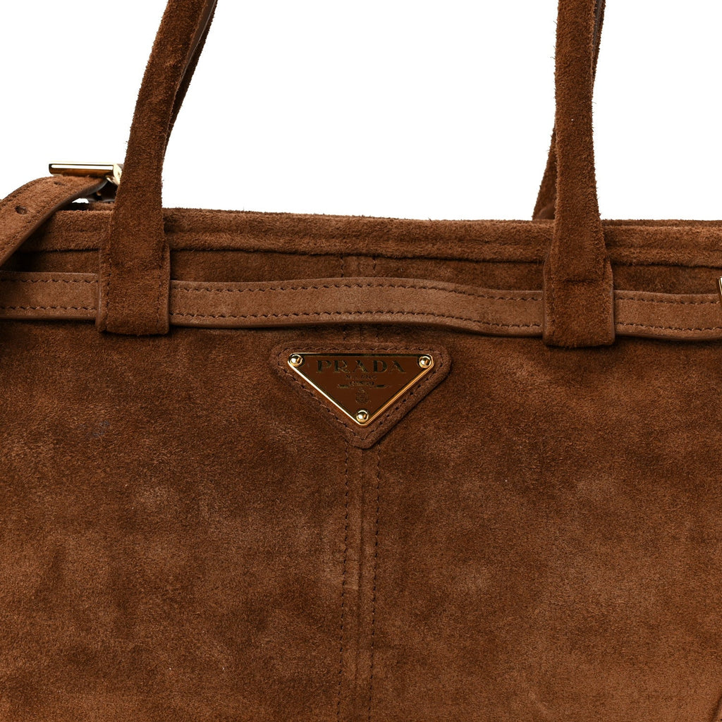 Prada Suede Triangle Medium Bonnie Shoulder Bag Cacao