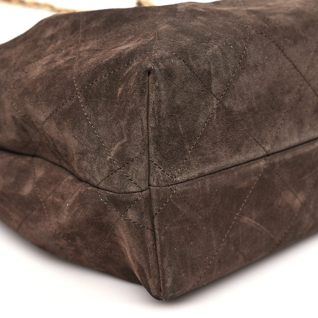 Chanel Suede Calfskin Lambskin Quilted Maxi Hobo Dark Brown