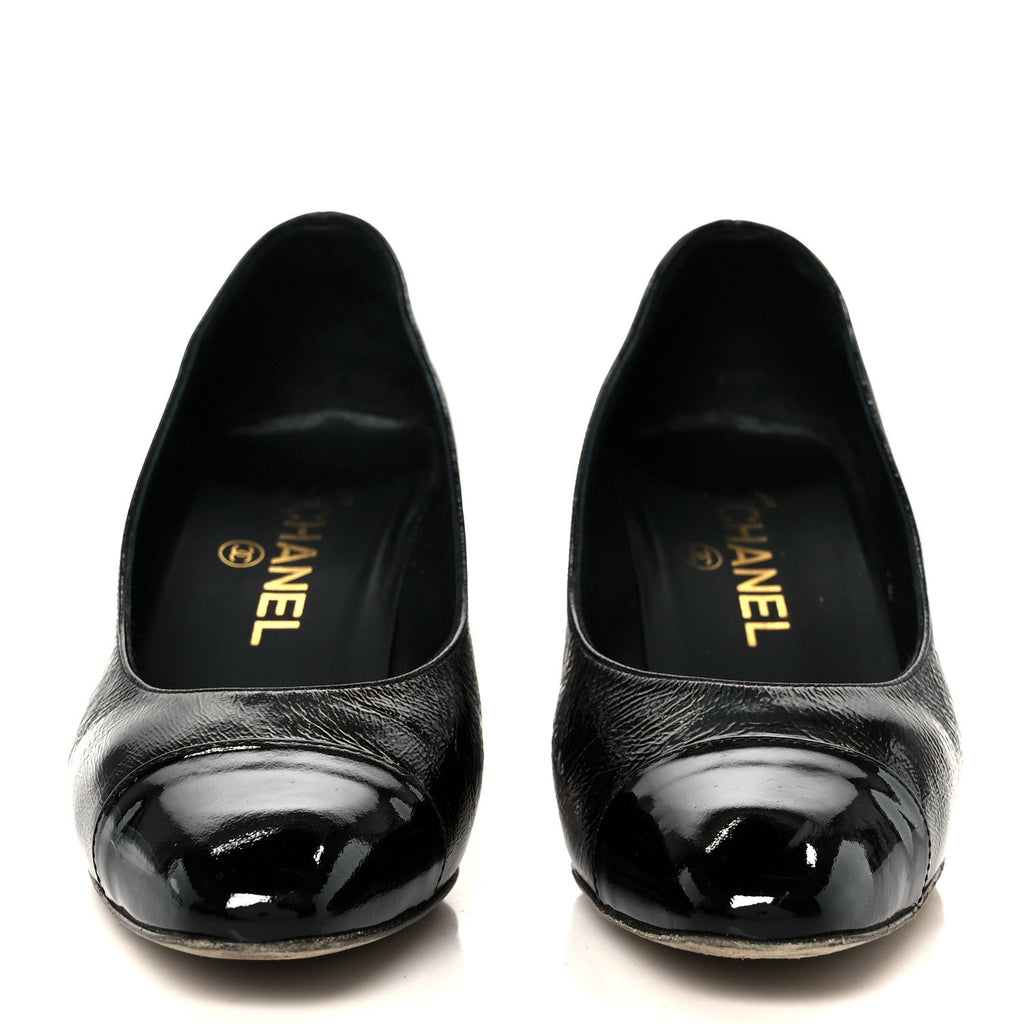 Patent Calfskin Cap Toe Mary Janes 36.5 Black