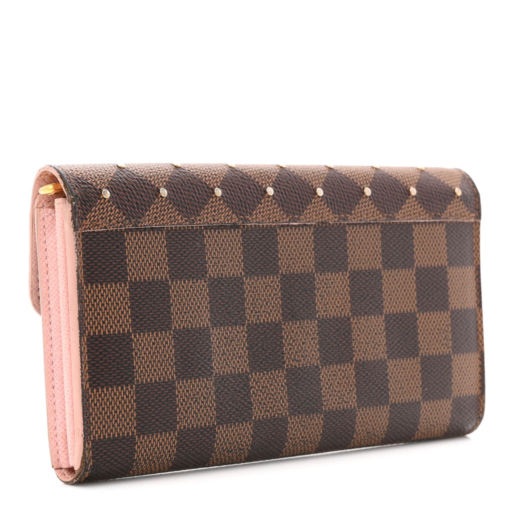 Louis Vuitton Damier Ebene Studded Sarah Wallet NM Rose Ballerine