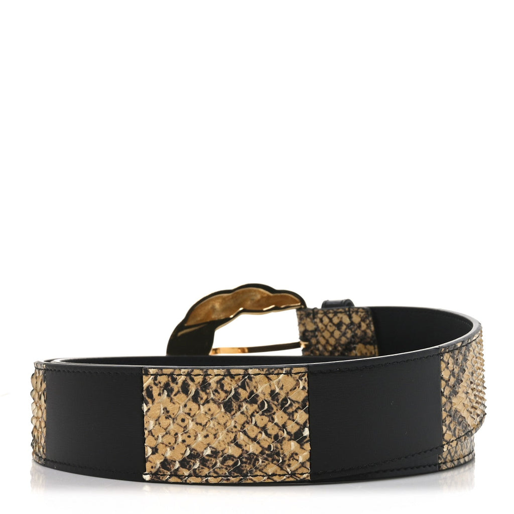 Gucci Ciny Calfskin Lux Snakeskin Torchon 95 38 Belt Black