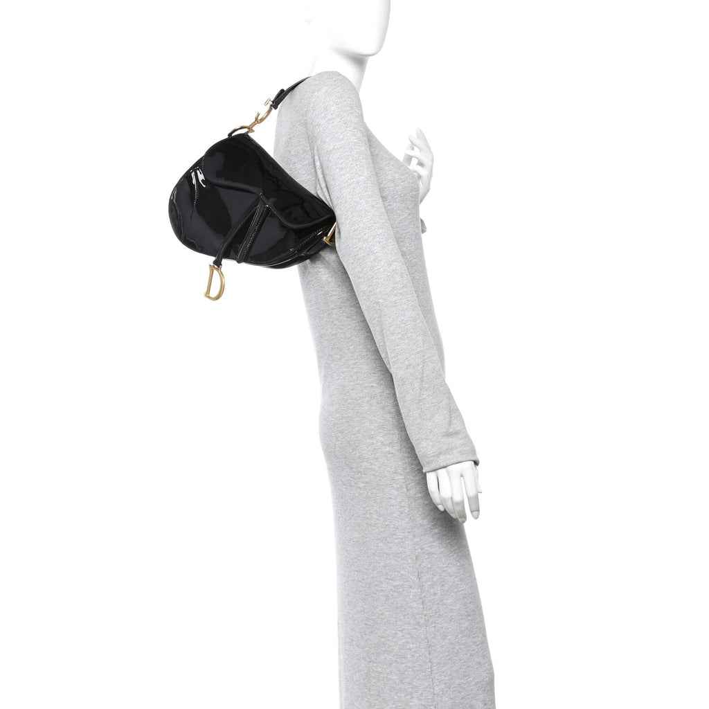 Christian Dior Patent Saddle Bag Black