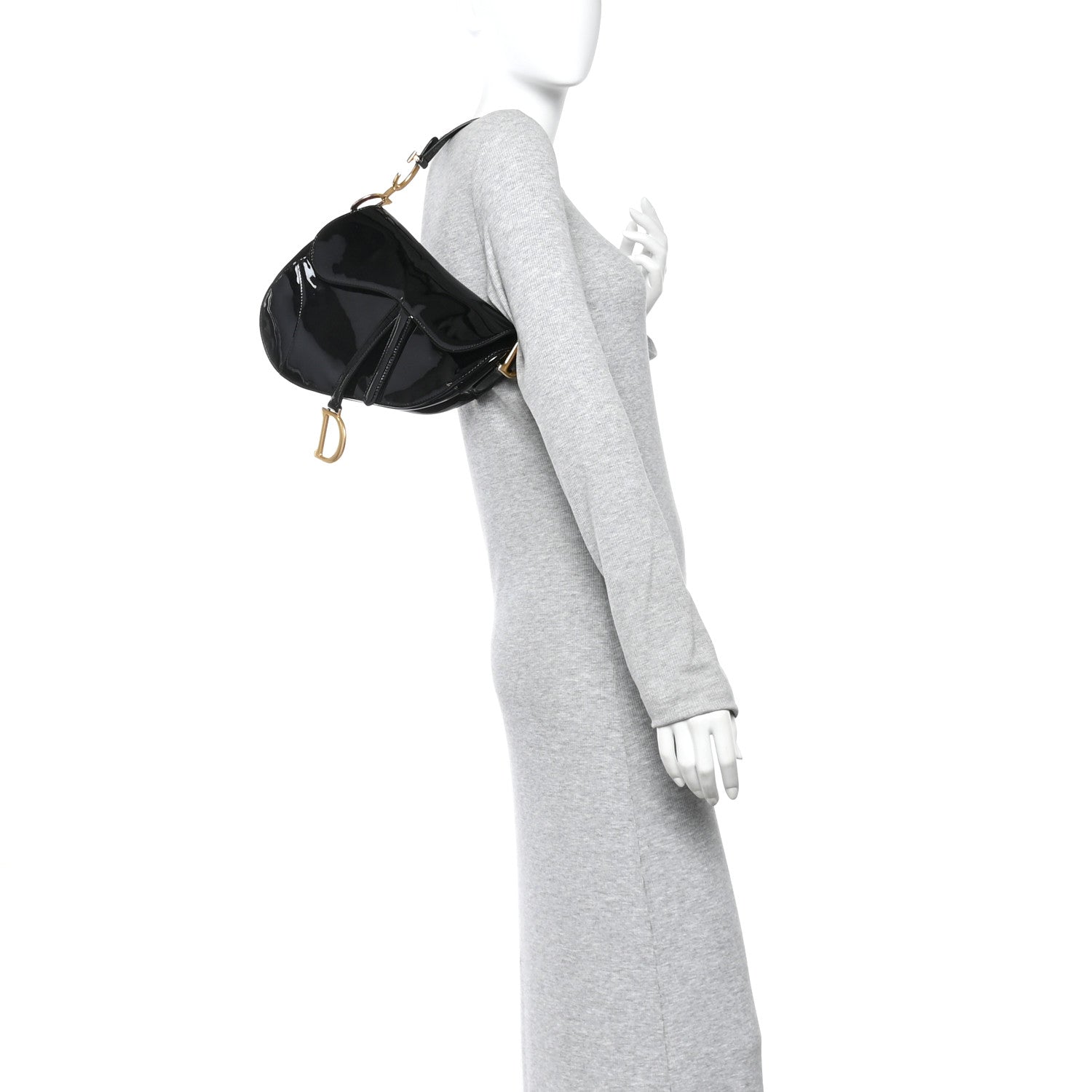 Christian Dior Patent Saddle Bag Black