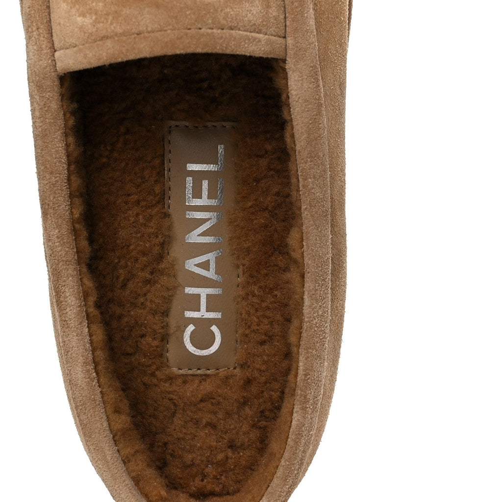 Chanel Suede Calfskin CC Loafers 36 Dark Beige