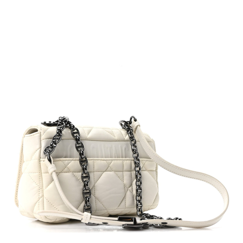 Christian Dior Calfskin Macrocannage Small Caro Bag White