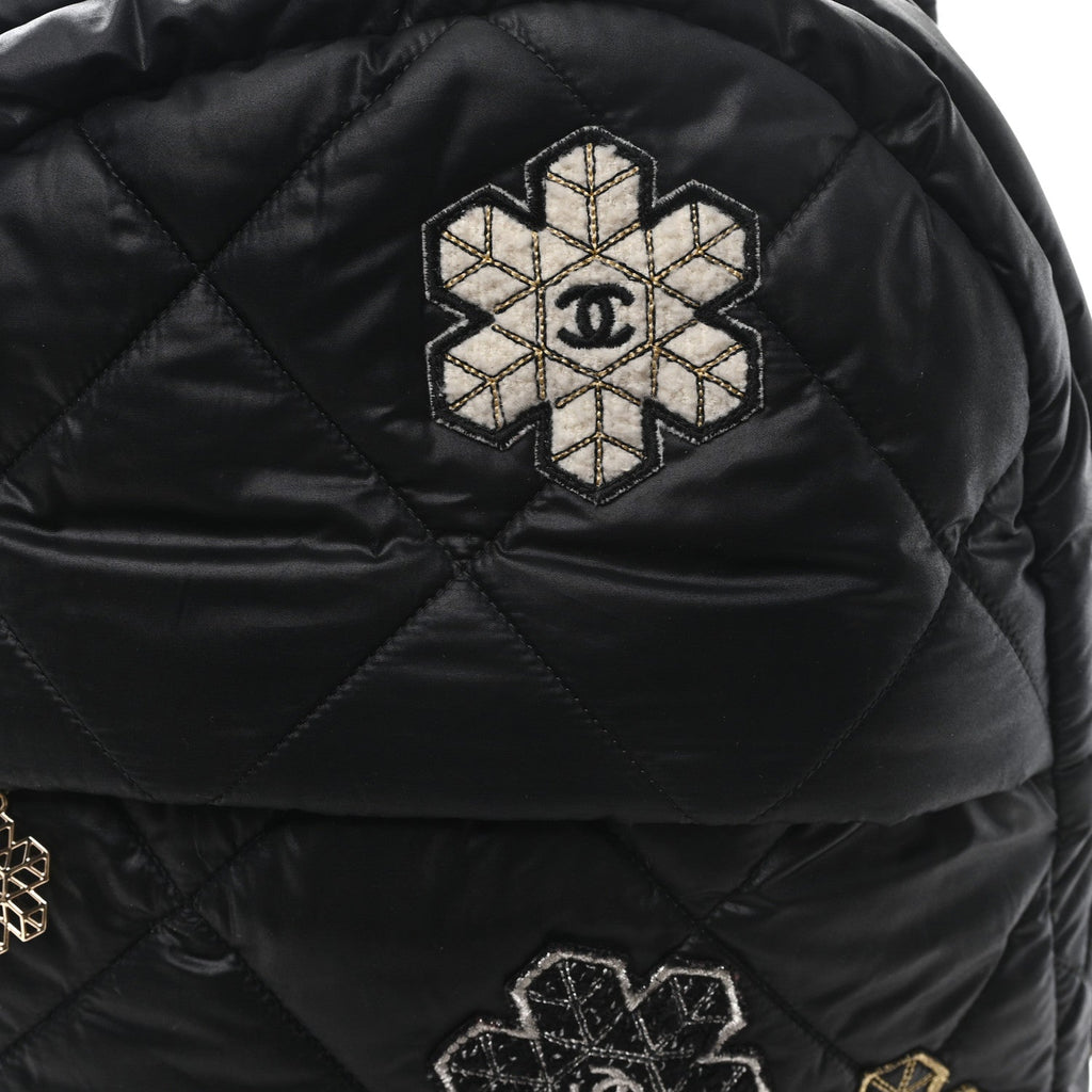 Chanel Nylon Tweed Quilted Small Coco Neige Snowflake Backpack Black