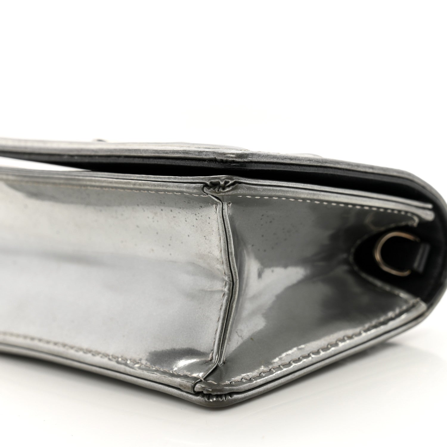Christian Dior Metallic Patent Micro-Cannage Baby Diorama Flap Bag Silver