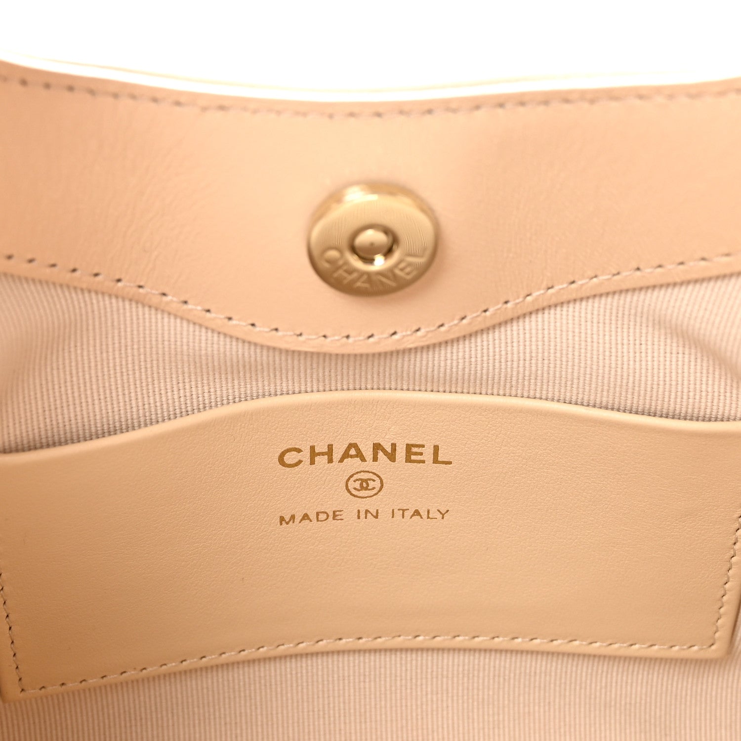 Chanel Shiny Crumpled Calfskin Quilted Nano 31 Shopping Bag Beige