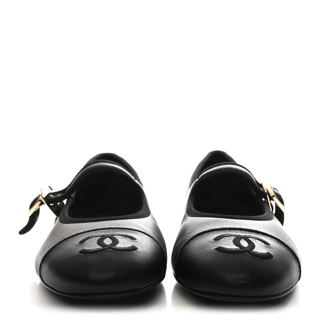 Lambskin Mary Jane Flats 37 Black