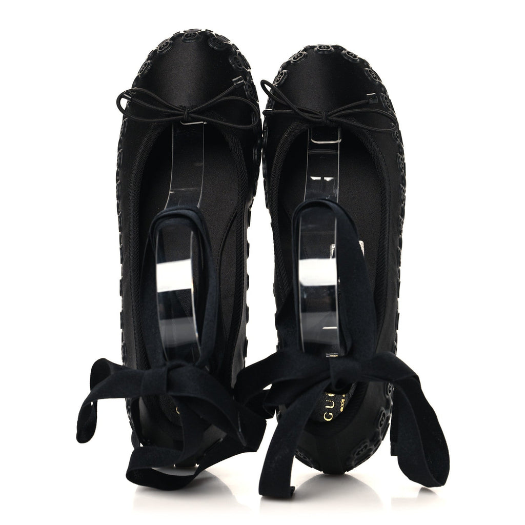Gucci Rubber Satin Ballerina Flats 38 Black