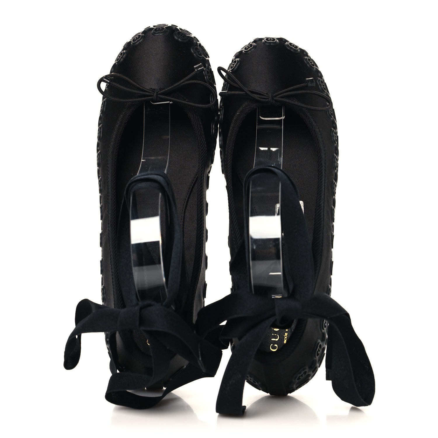 Gucci Rubber Satin Ballerina Flats 38 Black
