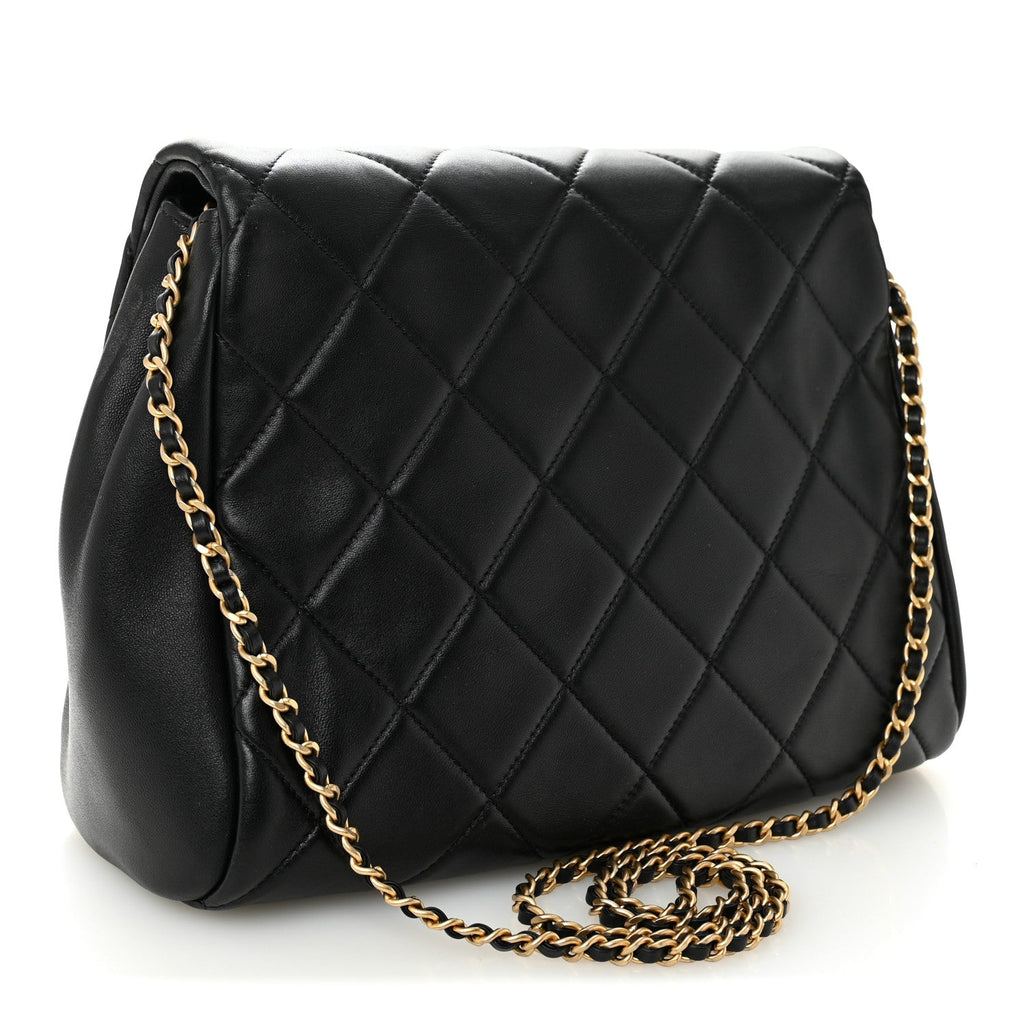 Chanel Lambskin Quilted Side Flap Black
