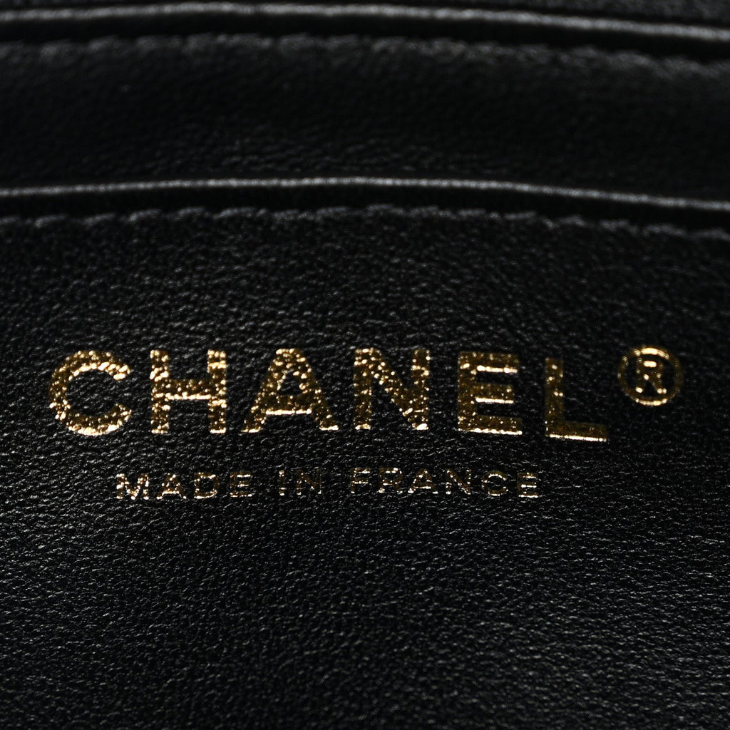 Chanel Lambskin Quilted Mini Top Handle Rectangular Flap Black