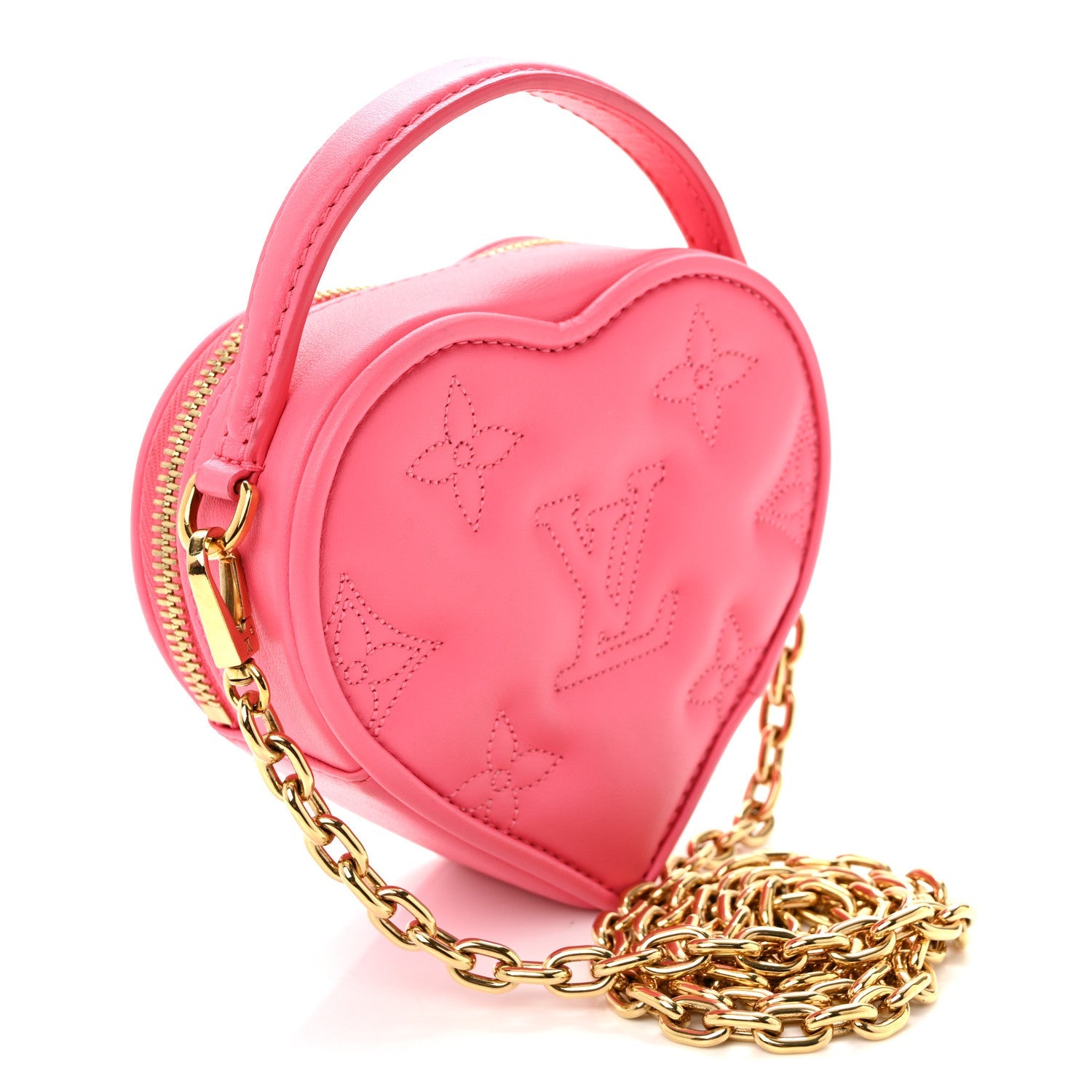 Louis Vuitton Calfskin Embroidered Monogram Pop My Heart Bag Pouch Dragon Fruit Pink