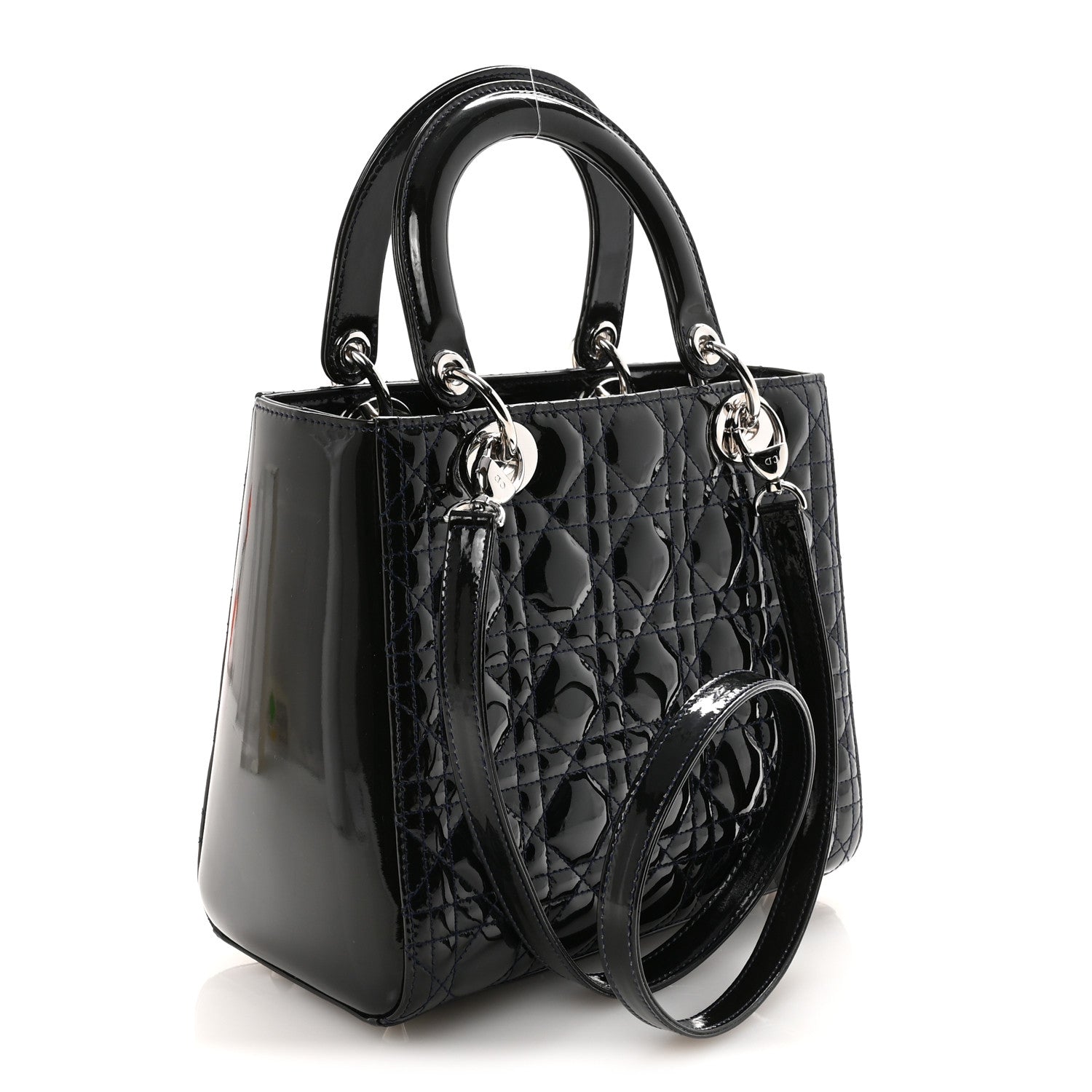 Christian Dior Patent Cannage Medium Lady Dior Navy Blue