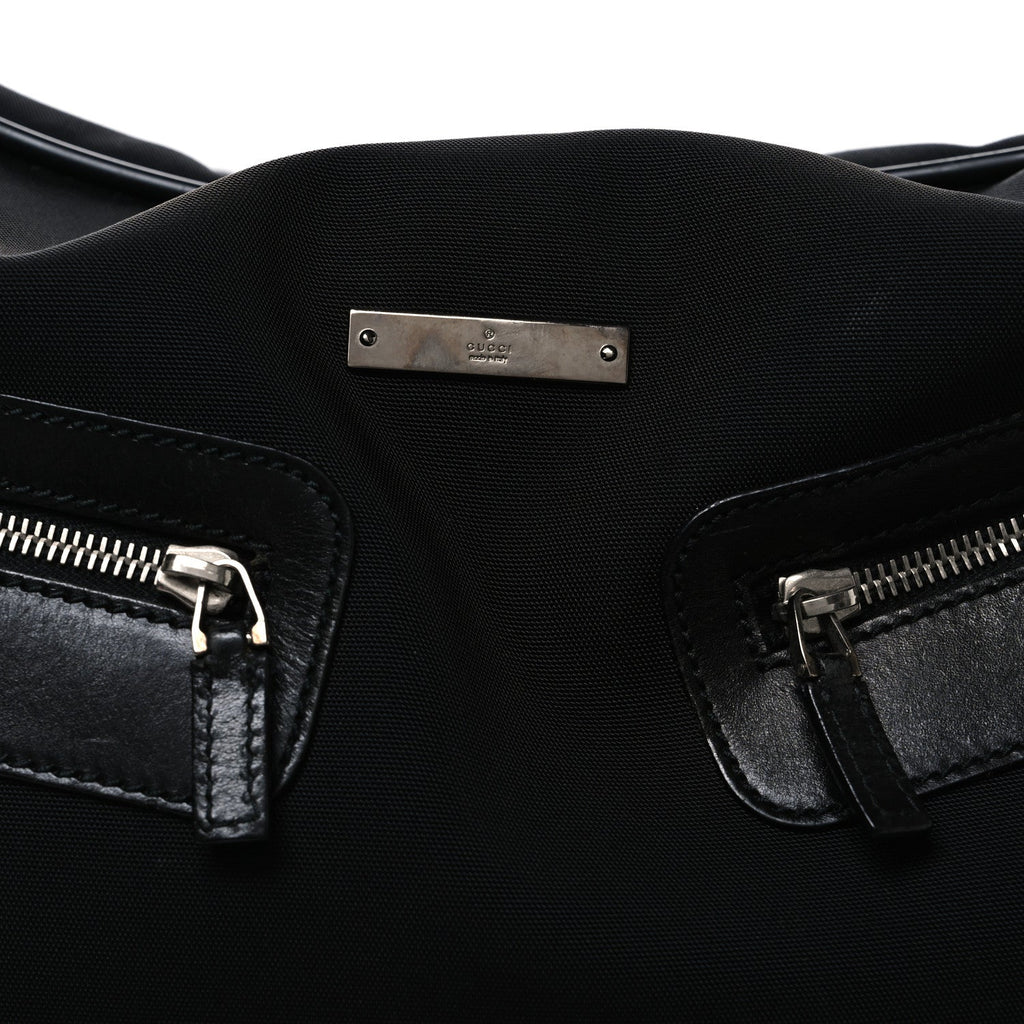 Gucci Calfskin Canvas Double Zip Large Travel Bag Black