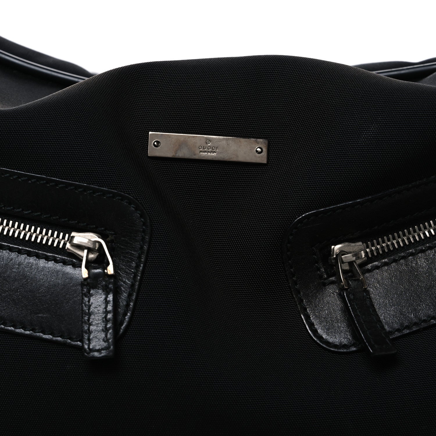Gucci Calfskin Canvas Double Zip Large Travel Bag Black