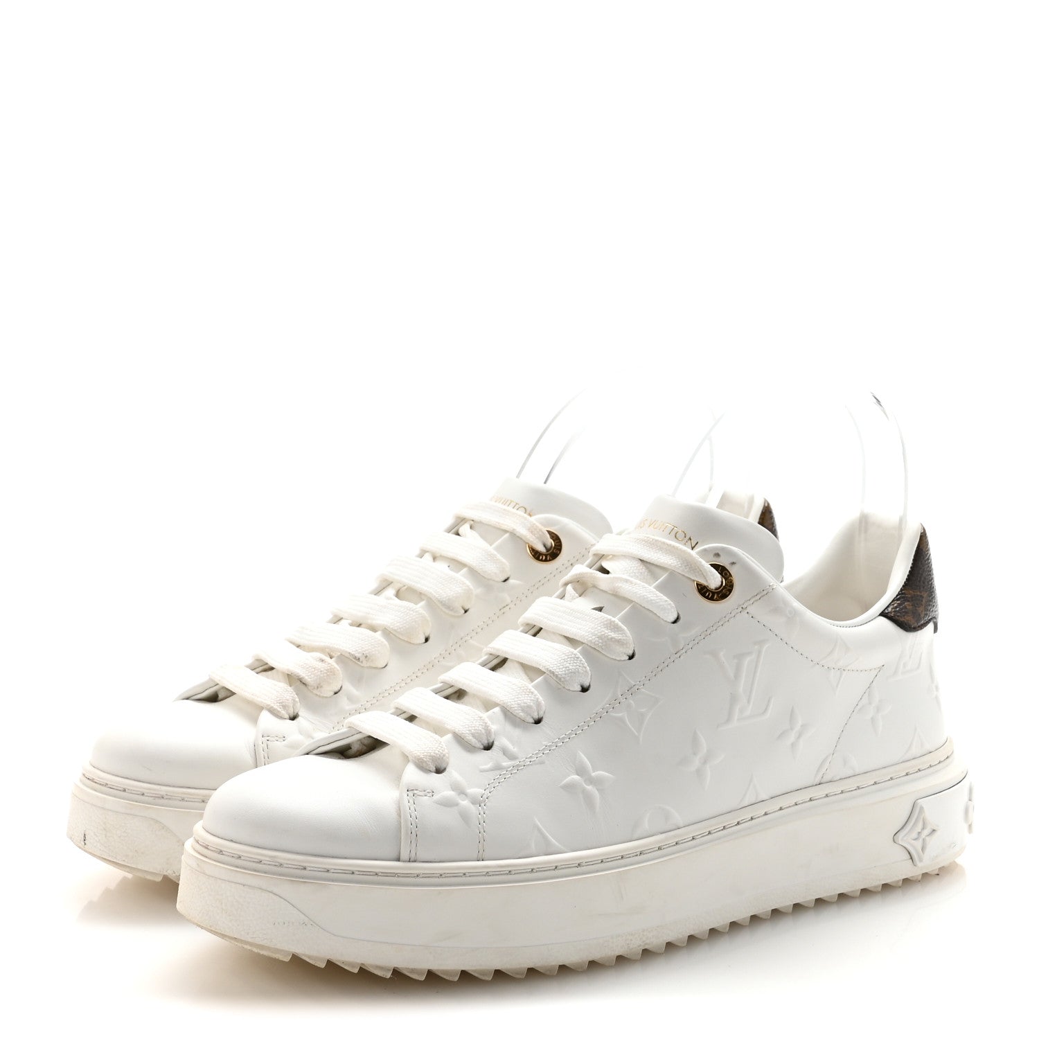 Louis Vuitton Lambskin Embossed Monogram Time Out Sneakers 40 White