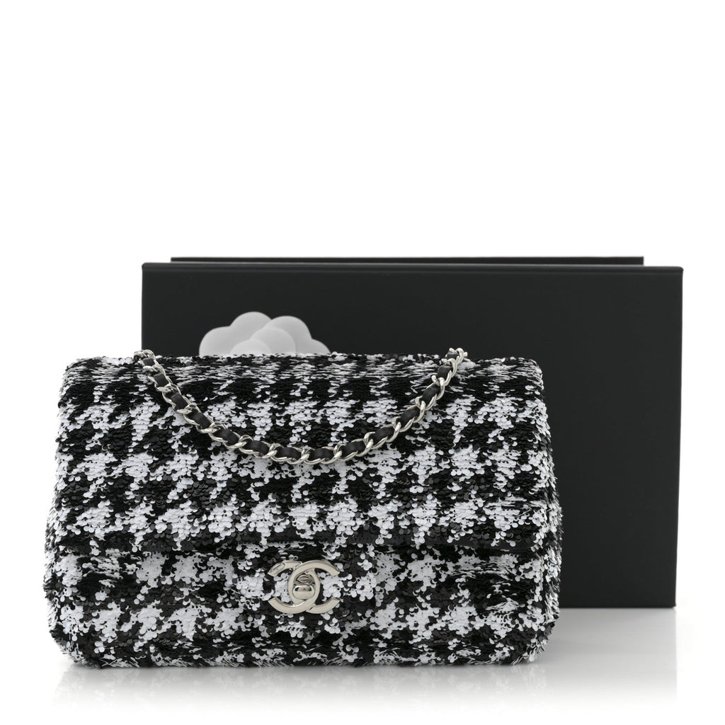 Chanel Sequin Houndstooth Small Flap Black White