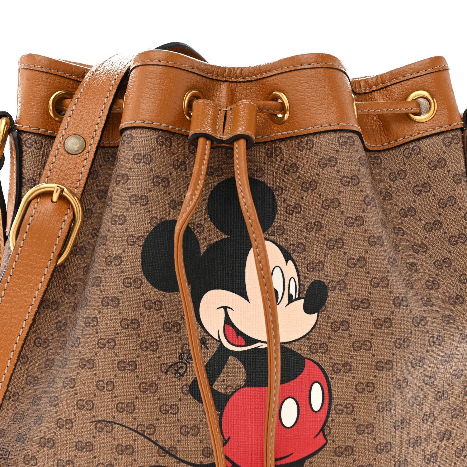 Gucci X DISNEY Mini Vintage GG Supreme Monogram Bucket Bag Beige Vintage Sun Oil