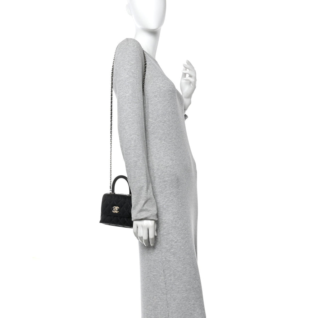 Chanel Caviar Quilted Coco Handle Clutch With Chain Black