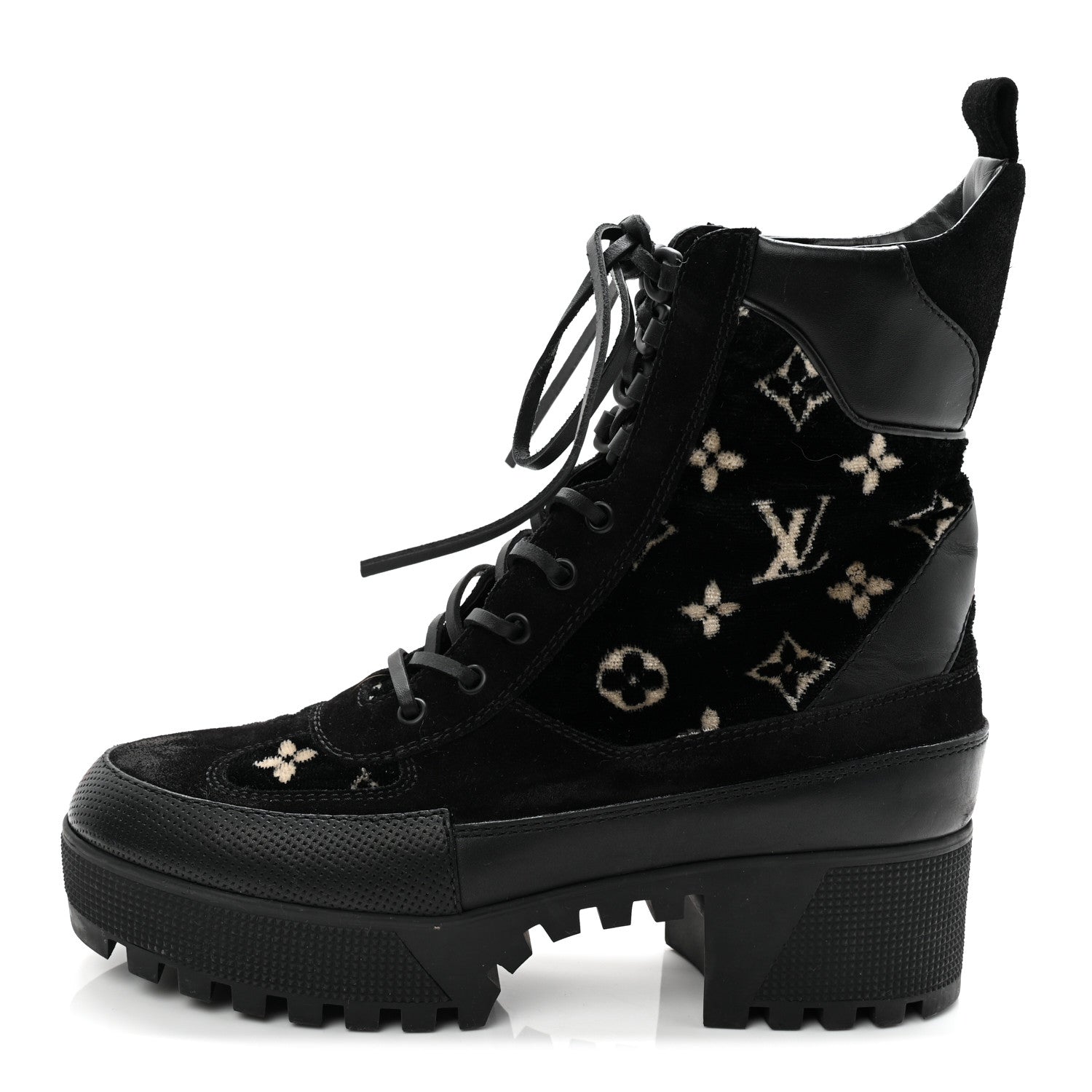 Louis Vuitton Velvet Calfskin Monogram Laureate Platform Desert Boots 40 Black White