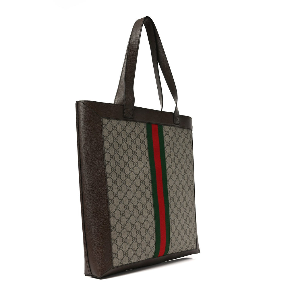 Gucci GG Supreme Monogram Web Large Ophidia Vertical Shopping Tote Brown