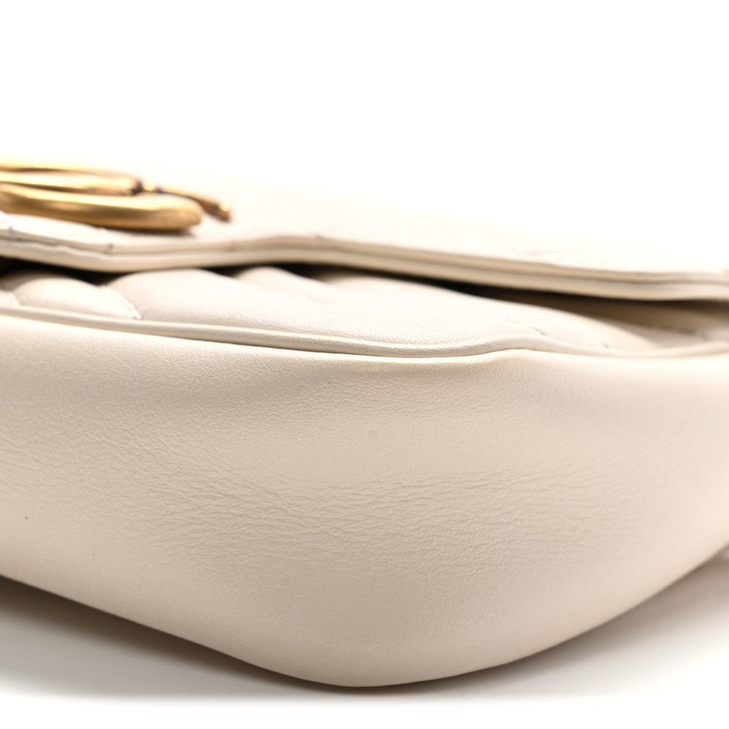 Gucci Calfskin Matelasse Super Mini GG Marmont Shoulder Bag White