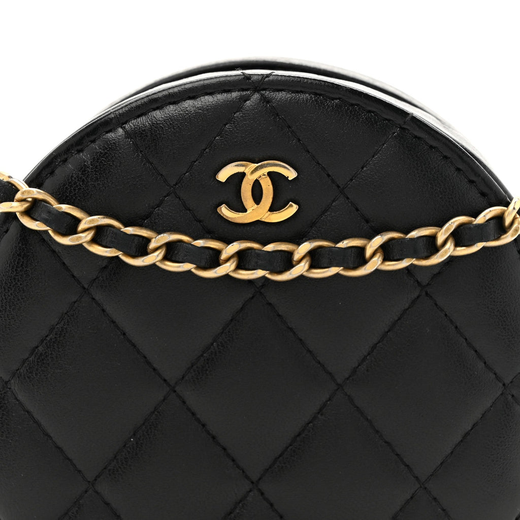 Chanel Lambskin Quilted Round Clutch With Chain Black
