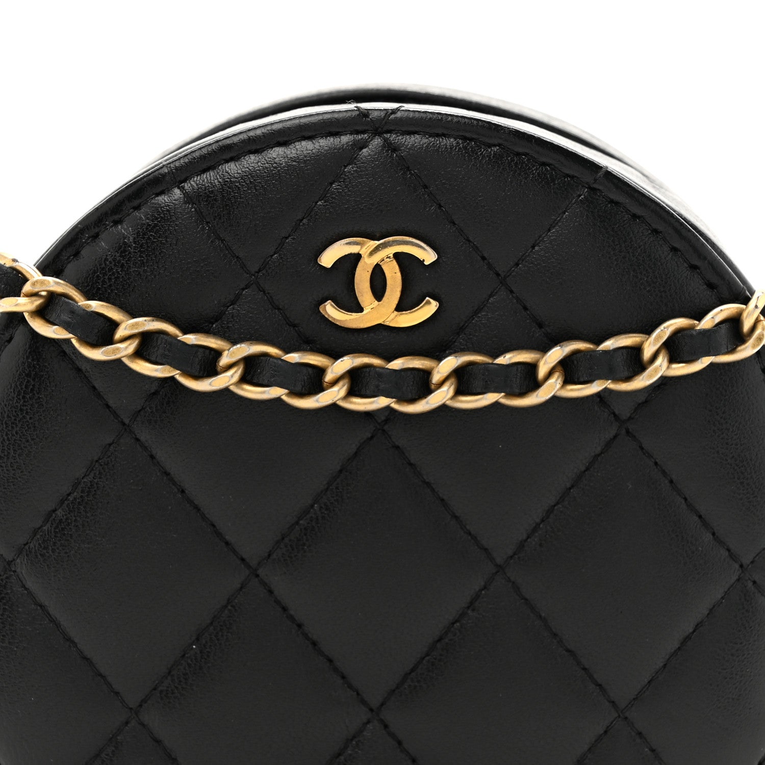 Chanel Lambskin Quilted Round Clutch With Chain Black