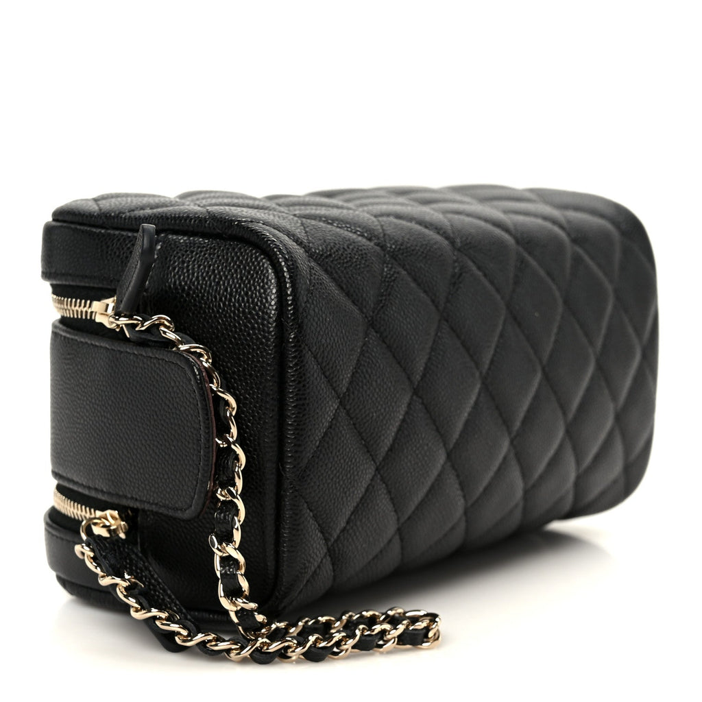 Chanel Caviar Quilted Toiletry Case With Chain Black