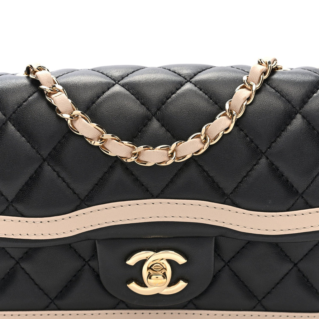 Chanel Shiny Lambskin Quilted Half Mini Flap Black Beige