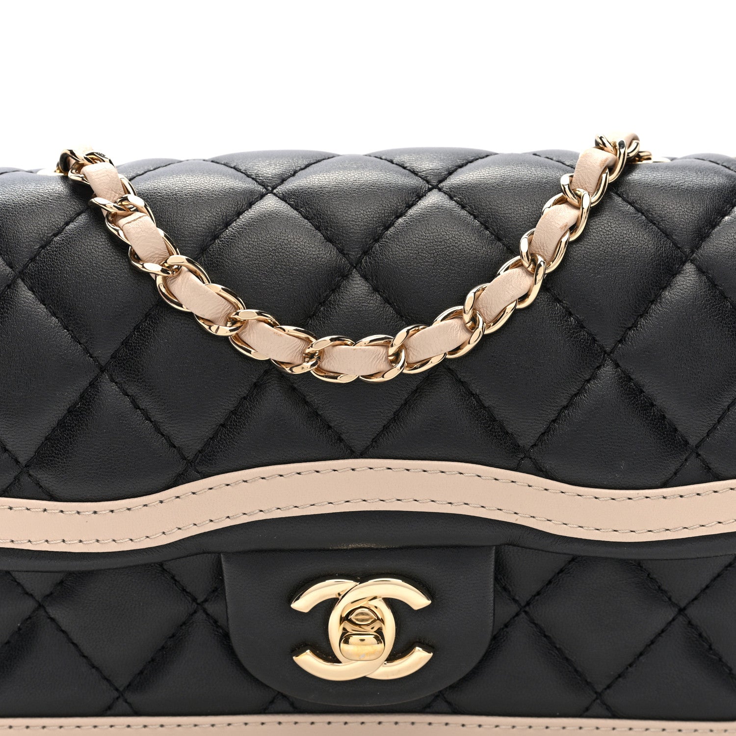 Chanel Shiny Lambskin Quilted Half Mini Flap Black Beige