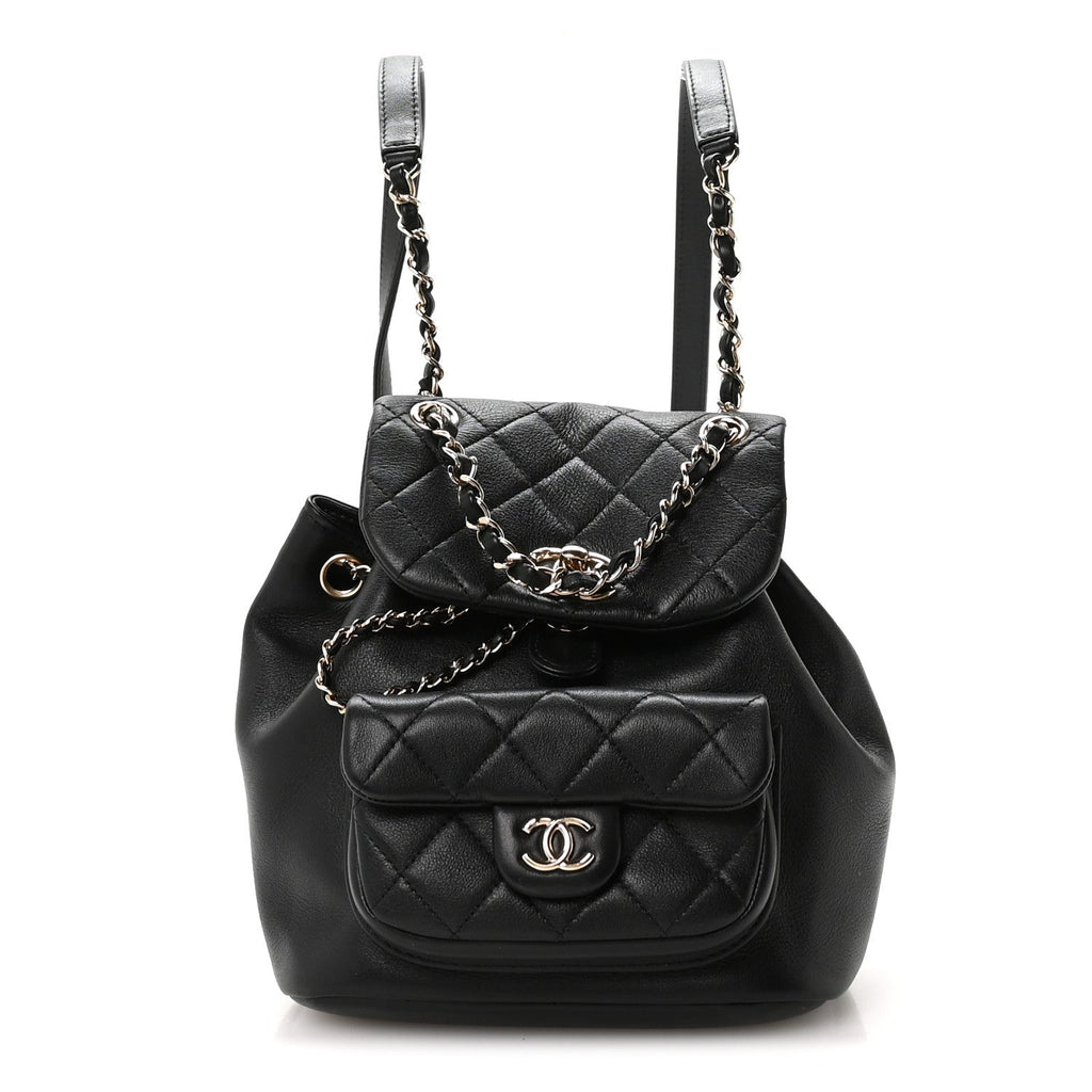 Chanel Glazed Aged Calfskin Quilted Small Duma Drawstring Backpack Black