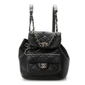 Chanel Glazed Aged Calfskin Quilted Small Duma Drawstring Backpack Black