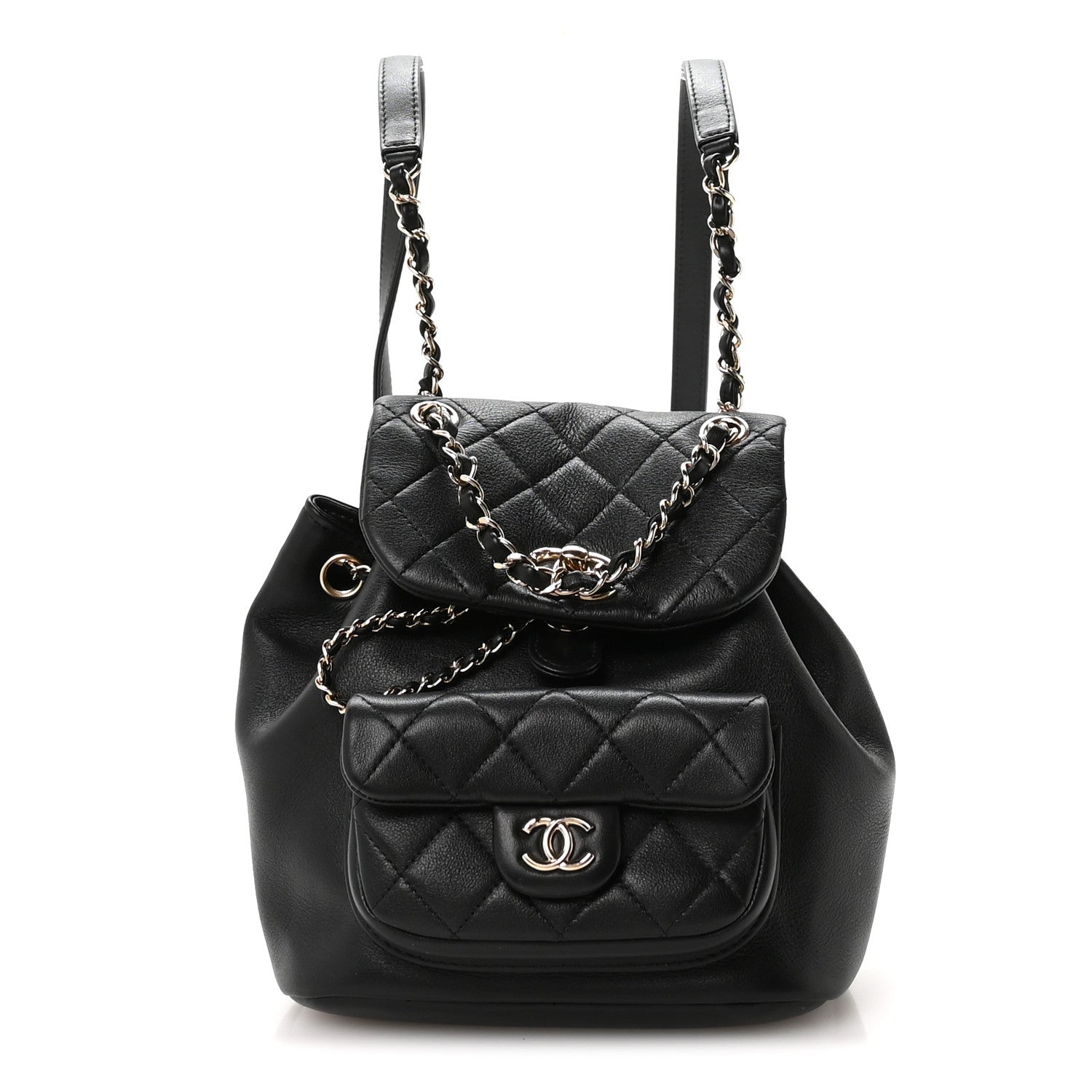 Chanel Glazed Aged Calfskin Quilted Small Duma Drawstring Backpack Black