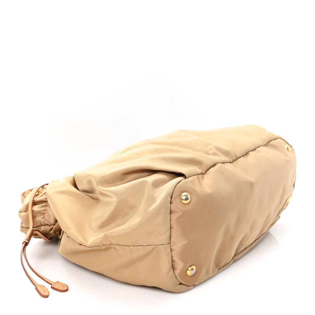 Prada Nylon Jacquard Logo Drawstring Tote Sesamo