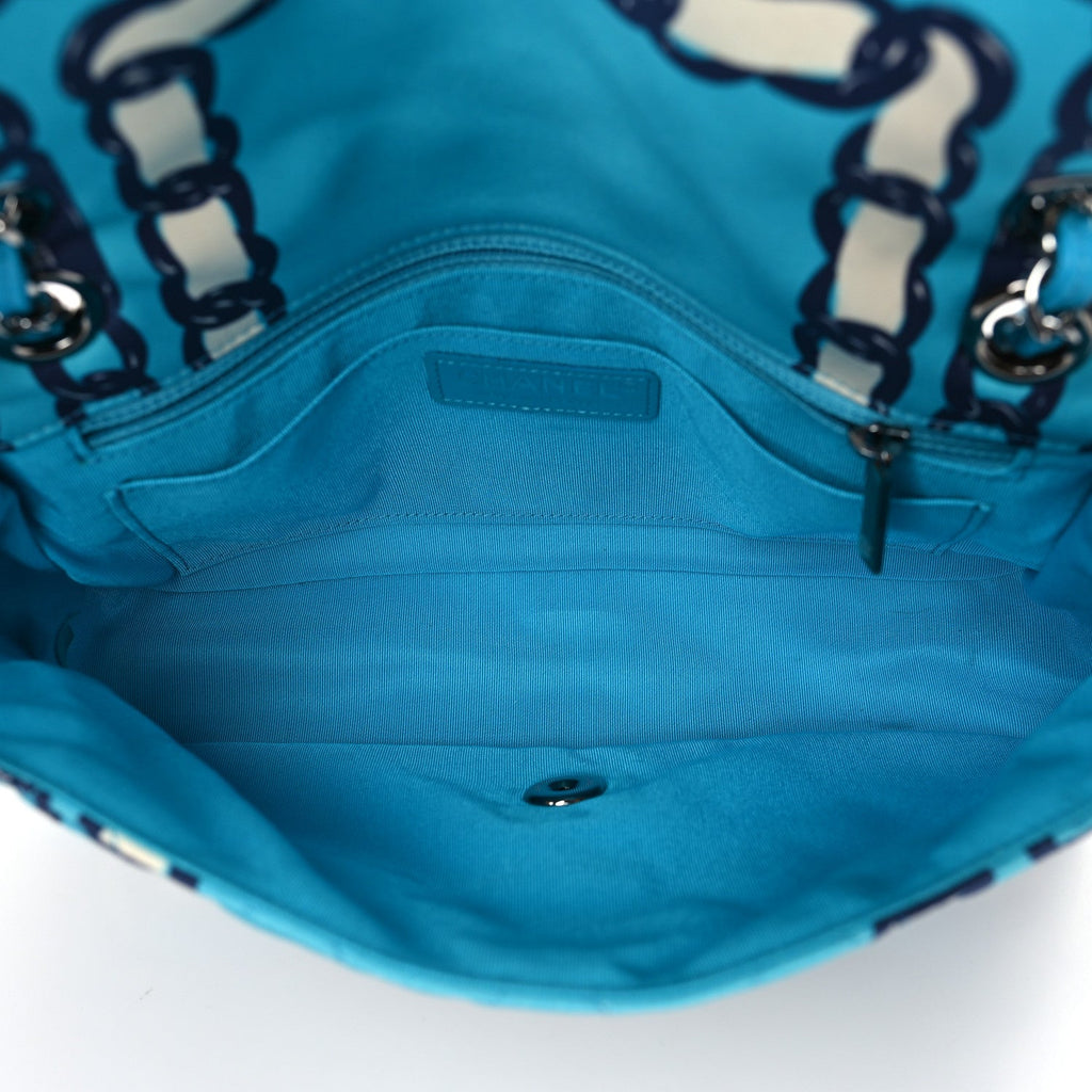 Chanel Silk Chain Printed Medium Single Flap Blue