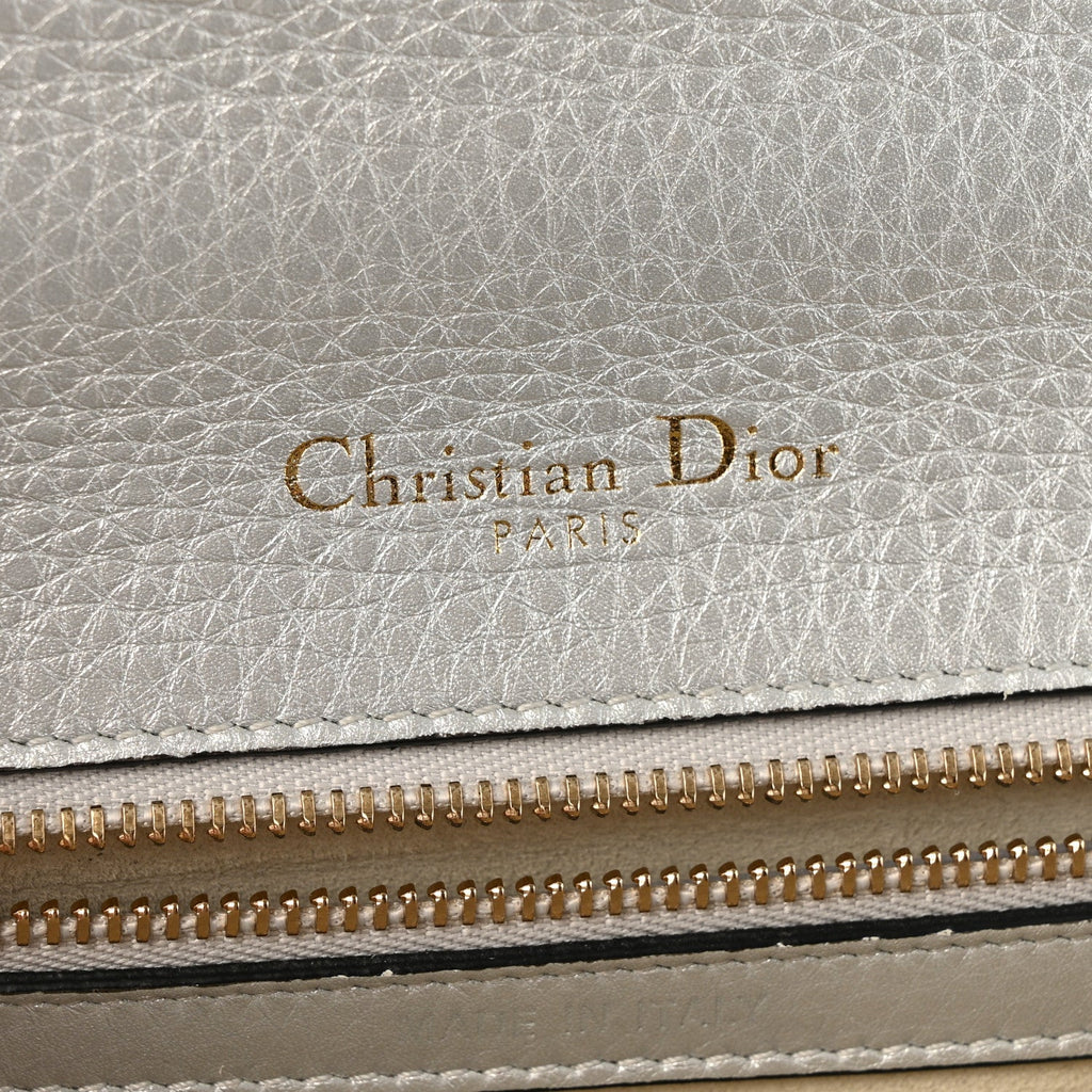 Christian Dior Metallic Grained Calfskin Diorama Wallet on Chain Pouch Silver